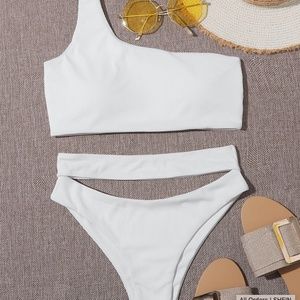 Shein White Ribbed Swimsuit set